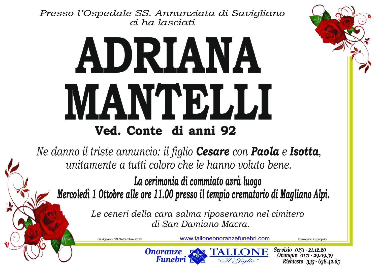 Adriana Mantelli<small class='fs-20'><br/>Ved. Conte</small>